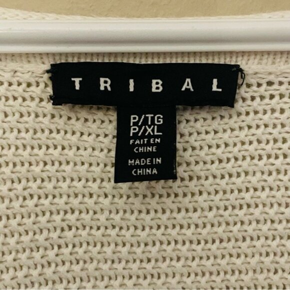 Tribal Ivory Cable Knit Scoop Neck Tunic 100% Cotton Sweater - Picture 4 of 14